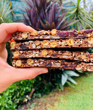 Load image into Gallery viewer, Gluten free muesli bar. Baked with roasted chickpeas, coconut, cranberry, cinnamon, ginger, cardamom. Vegan, gluten free, high protein bar
